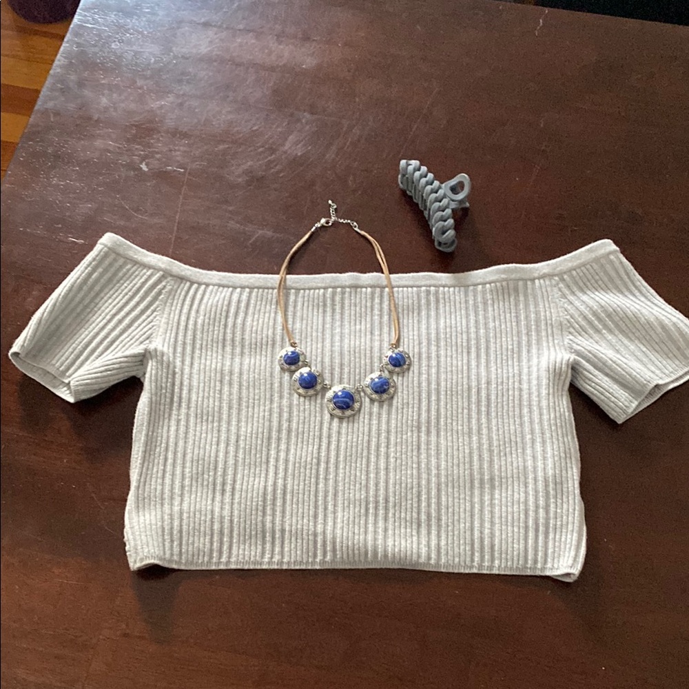 Aerie Gray Off-the-Shoulder Sweater